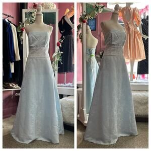 Vintage Y2K 2000s Strapless Formal Evening Prom Dress Blue Floral Lace M/L